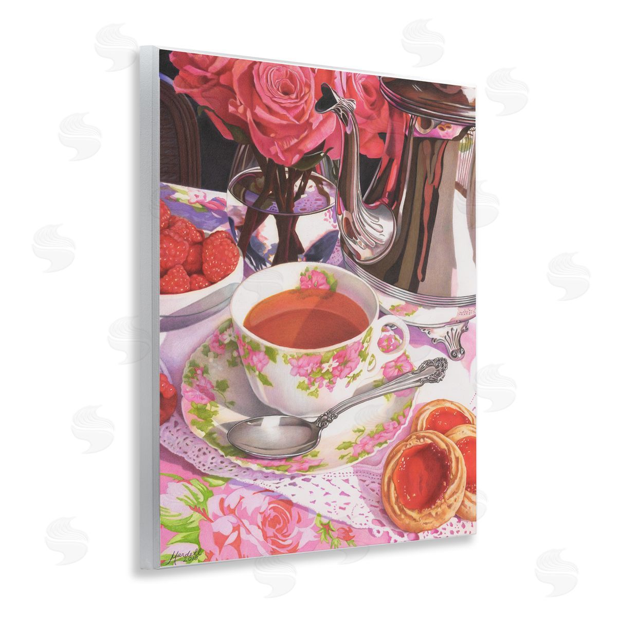Tea and Strawberry Cookies Wood Plaque Wall Art, Home Decor by Mardell Schuster
