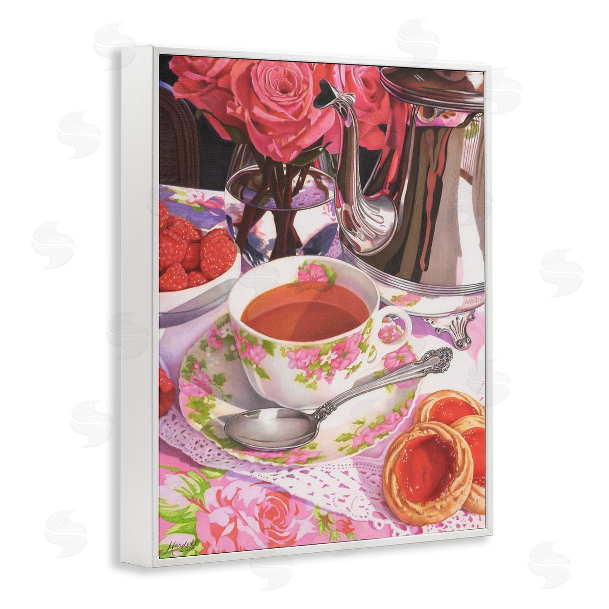 Tea and Strawberry Cookies White Frame Print Wall Art, Home Decor by Mardell Schuster