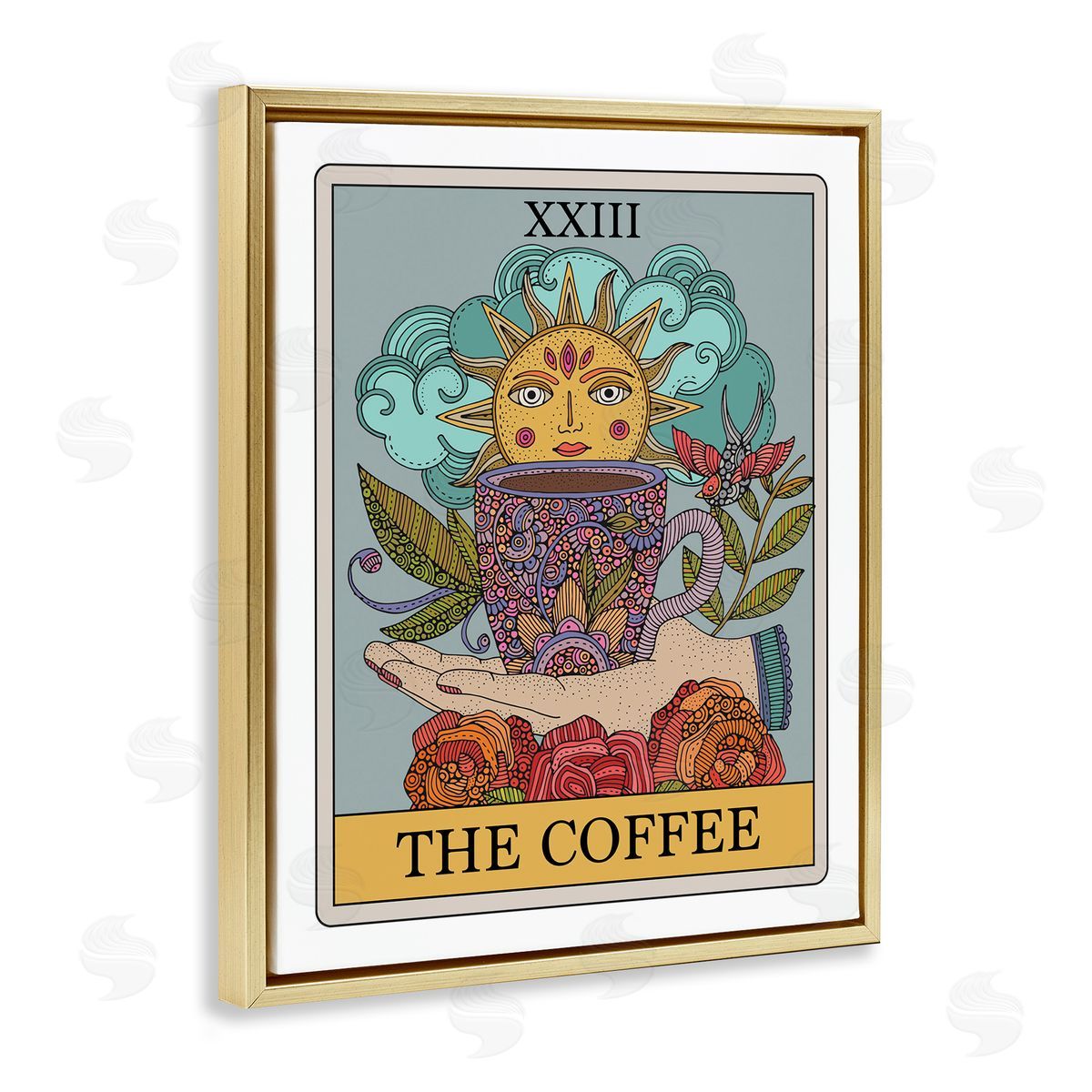 The Coffee Tarot Gold Floating Frame Canvas Wall Art, Home Decor by Valentina Harper