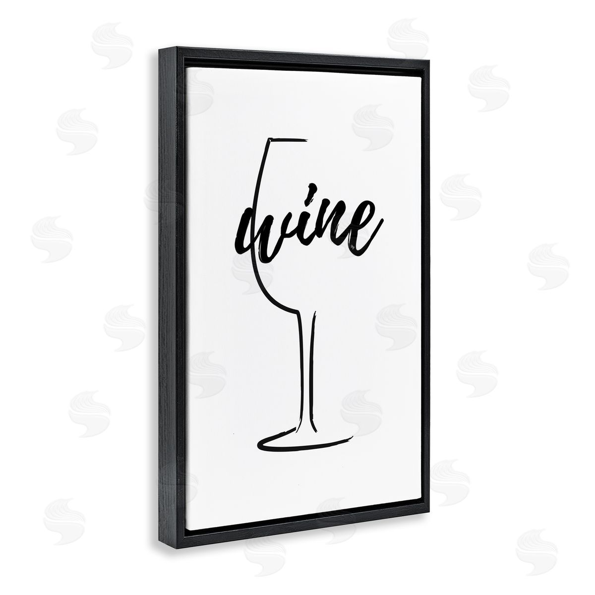 Minimal Wine Glass Black Floating Frame Canvas Wall Art, Home Decor by Martina Pavlova