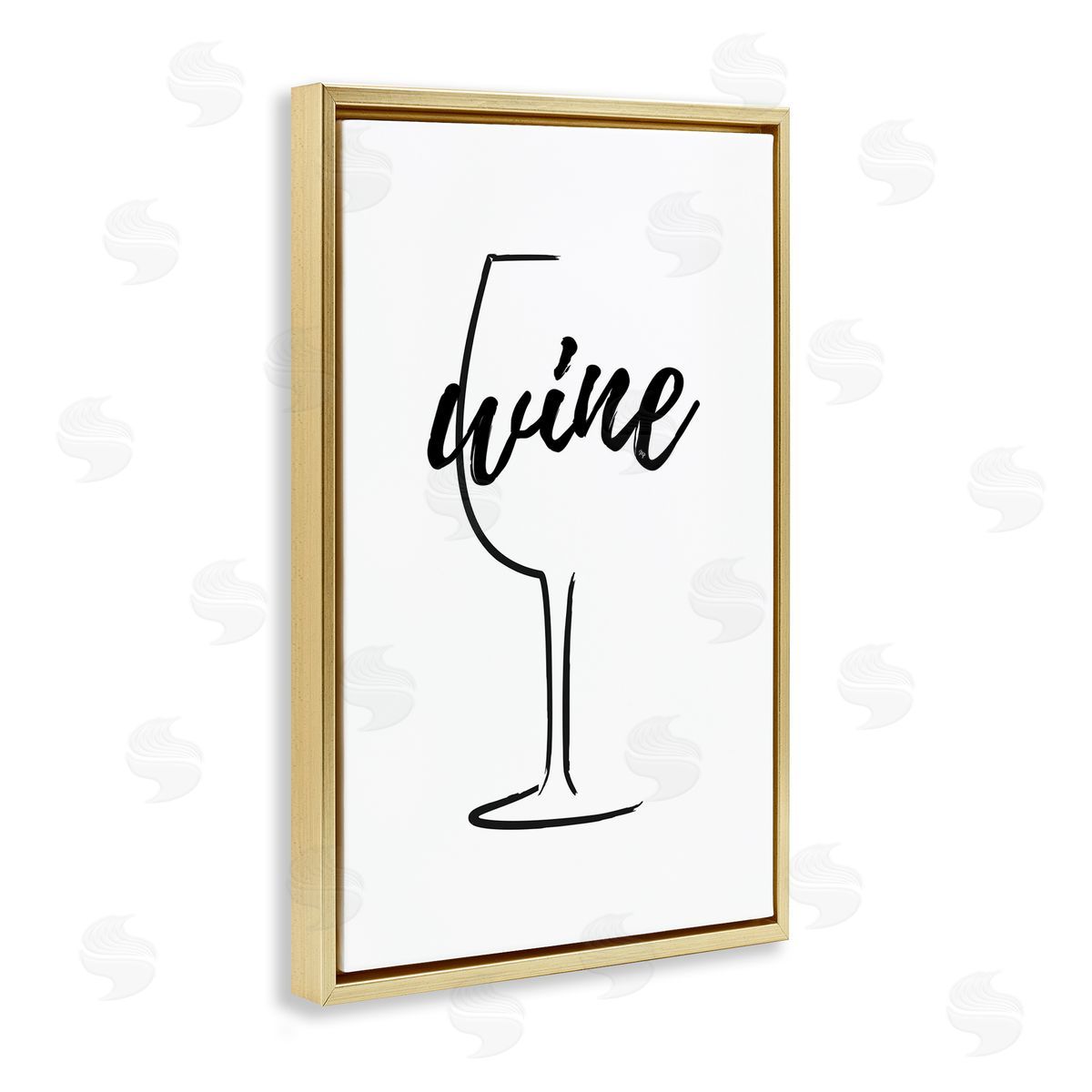 Minimal Wine Glass Gold Floating Frame Canvas Wall Art, Home Decor by Martina Pavlova