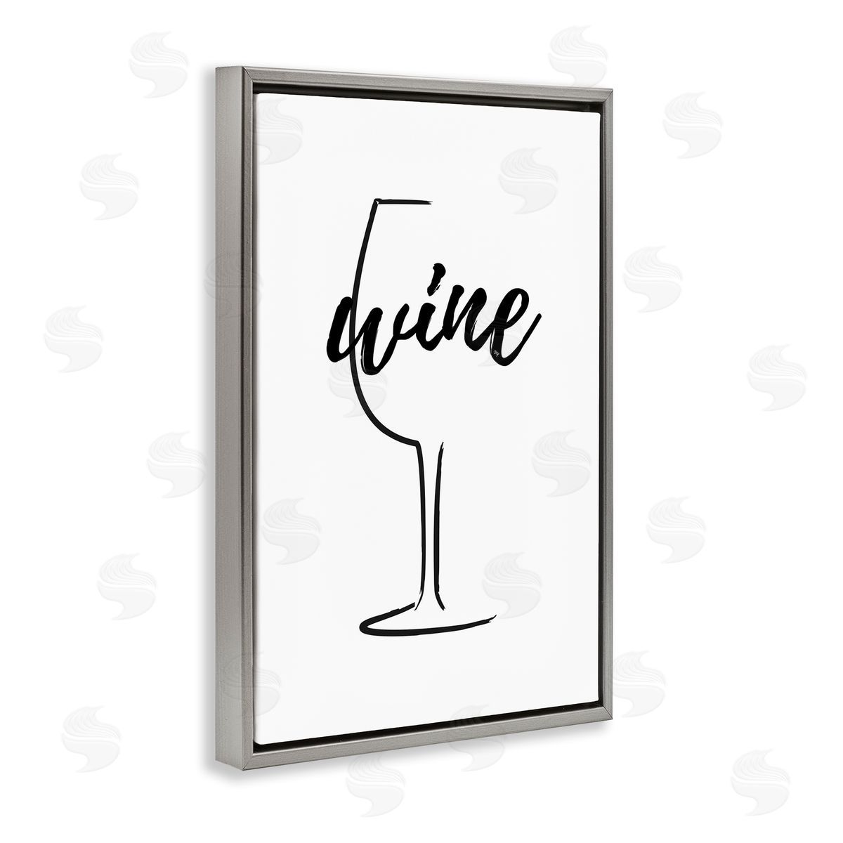 Minimal Wine Glass Grey Floating Frame Canvas Wall Art, Home Decor by Martina Pavlova