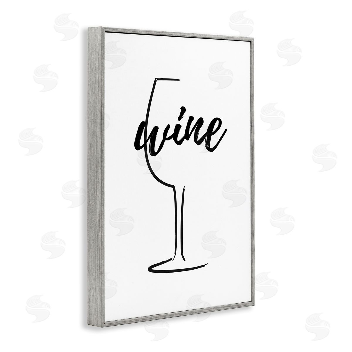 Minimal Wine Glass Grey Frame Print Wall Art, Home Decor by Martina Pavlova