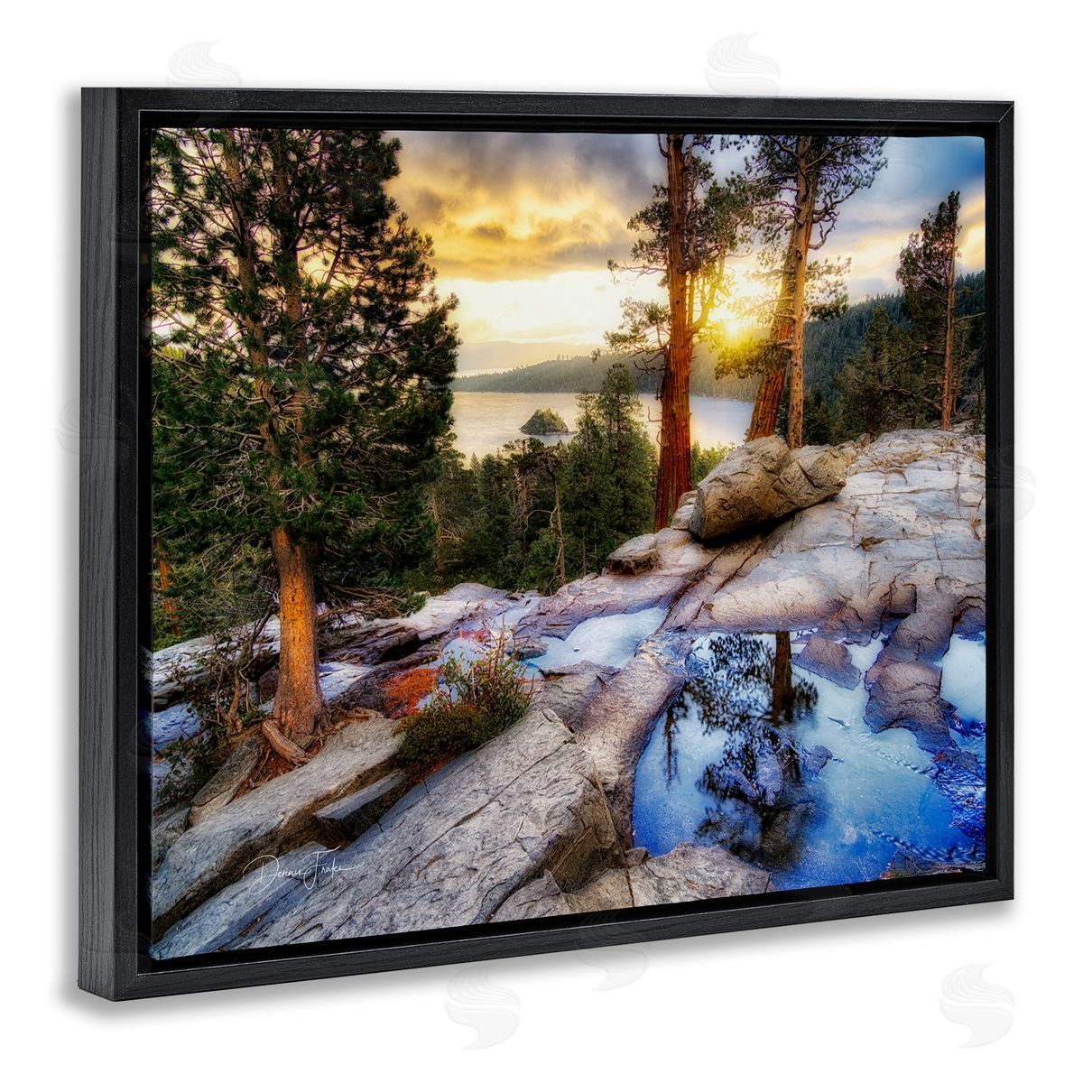 Dennis Frates Forest Cliff Landscape Black Floating Frame Canvas Wall Art Print
