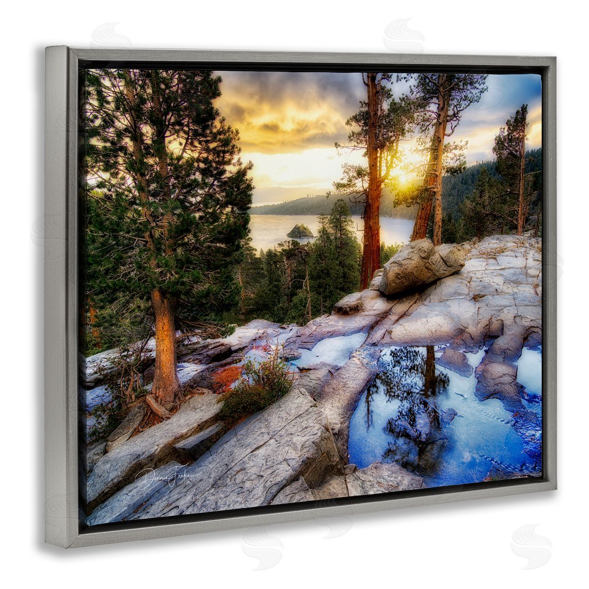 Dennis Frates Forest Cliff Landscape Gray Floating Frame Canvas Wall Art Print