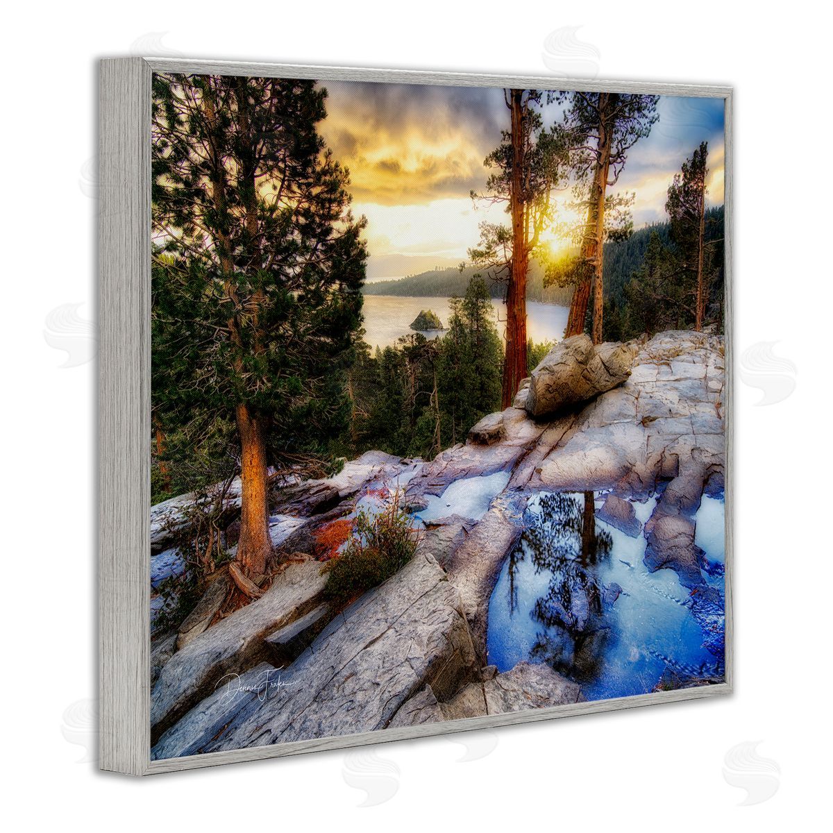 Dennis Frates Forest Cliff Landscape Gray Framed Giclee Wall Art Print