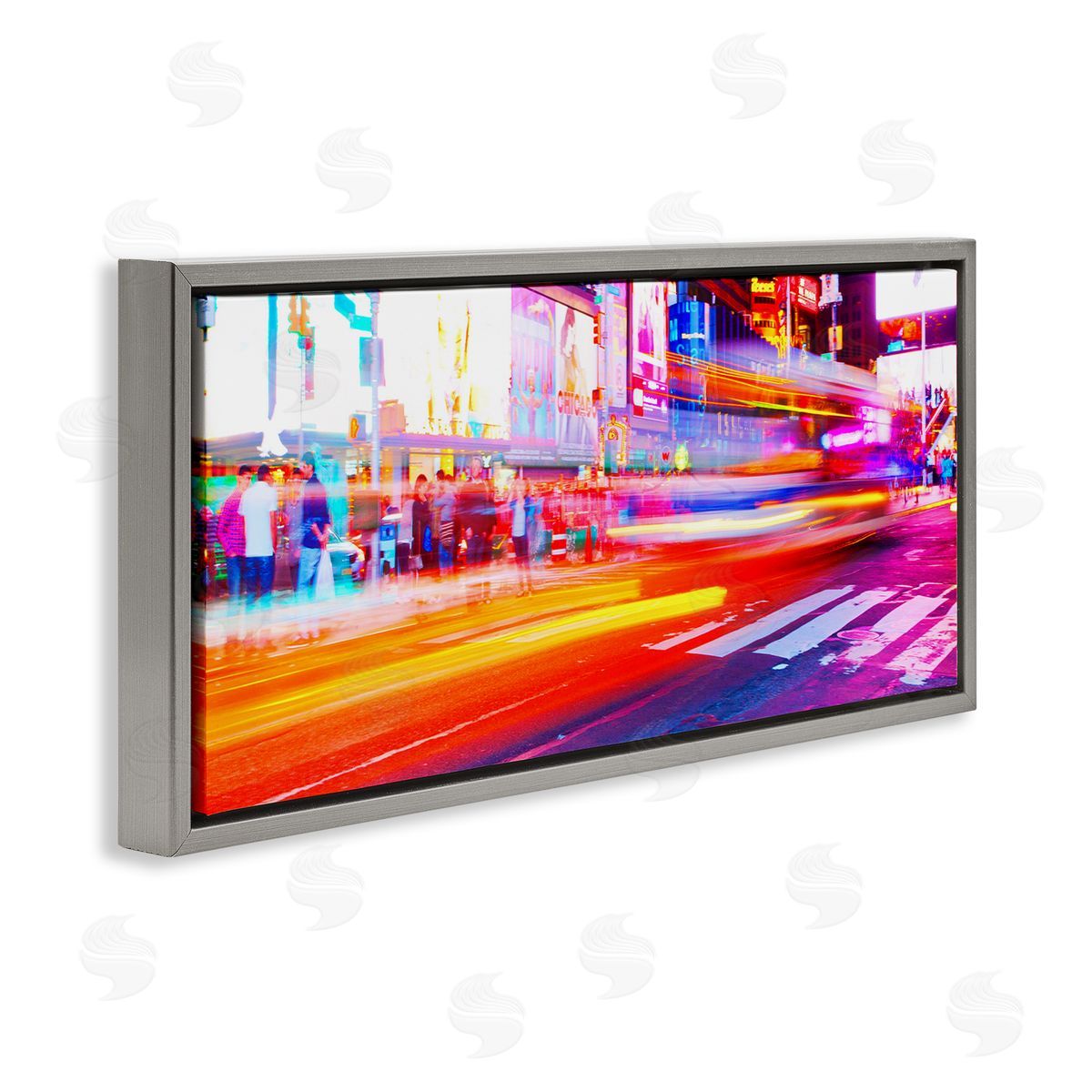 Light Streaked Cityscape Grey Floating Frame Canvas Wall Art, Home Decor by Susan Bryant