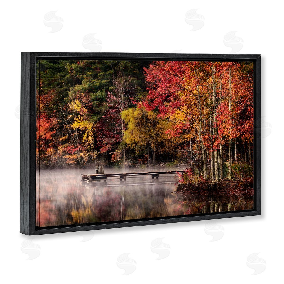 Andy Amos Autumn Dock Landscape Black Floating Frame Canvas Wall Art Print