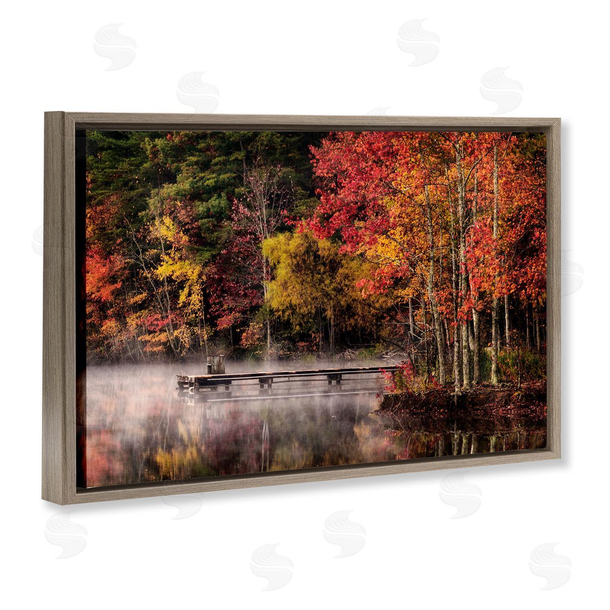 Andy Amos Autumn Dock Landscape Brown Floating Frame Canvas Wall Art Print