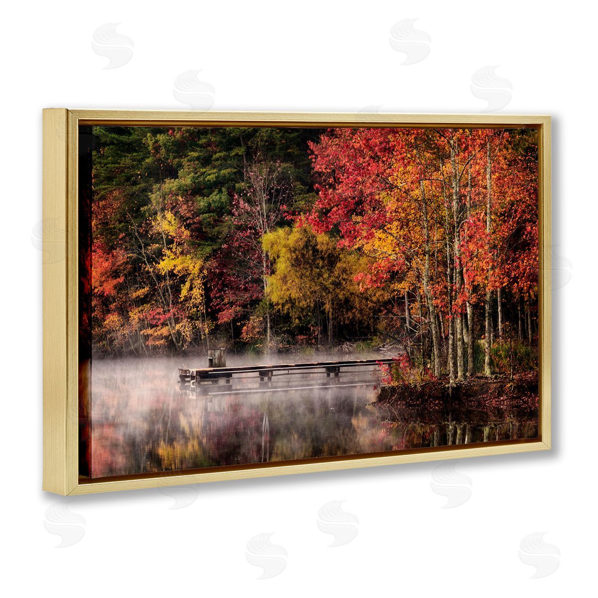 Andy Amos Autumn Dock Landscape Gold Floating Frame Canvas Wall Art Print
