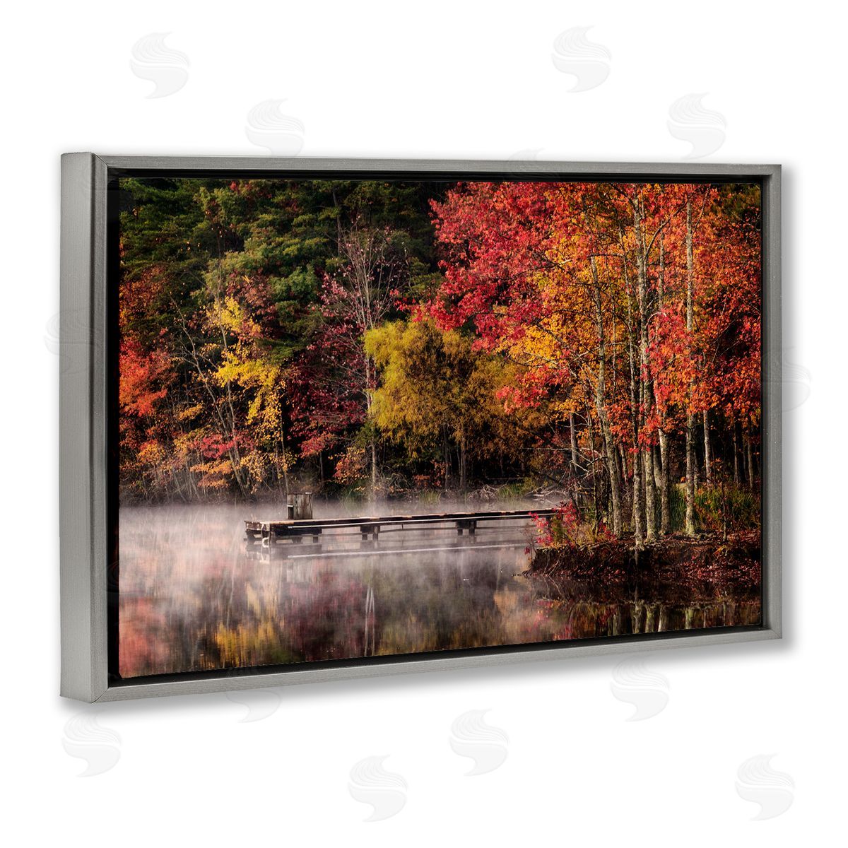 Andy Amos Autumn Dock Landscape Gray Floating Frame Canvas Wall Art Print