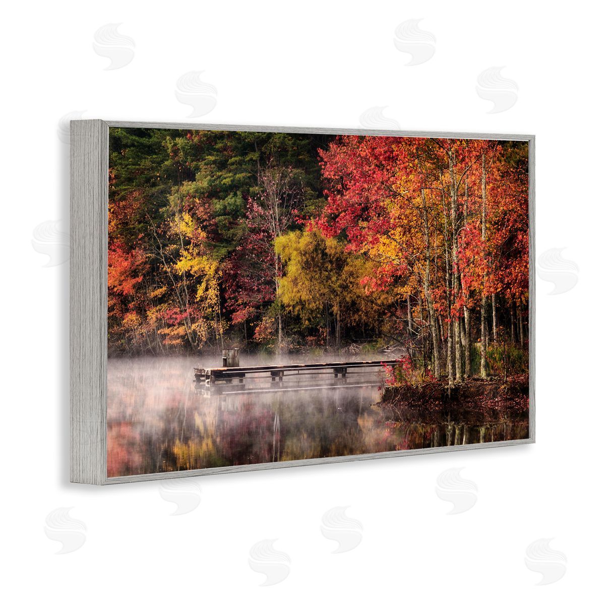 Andy Amos Autumn Dock Landscape Gray Framed Giclee Wall Art Print