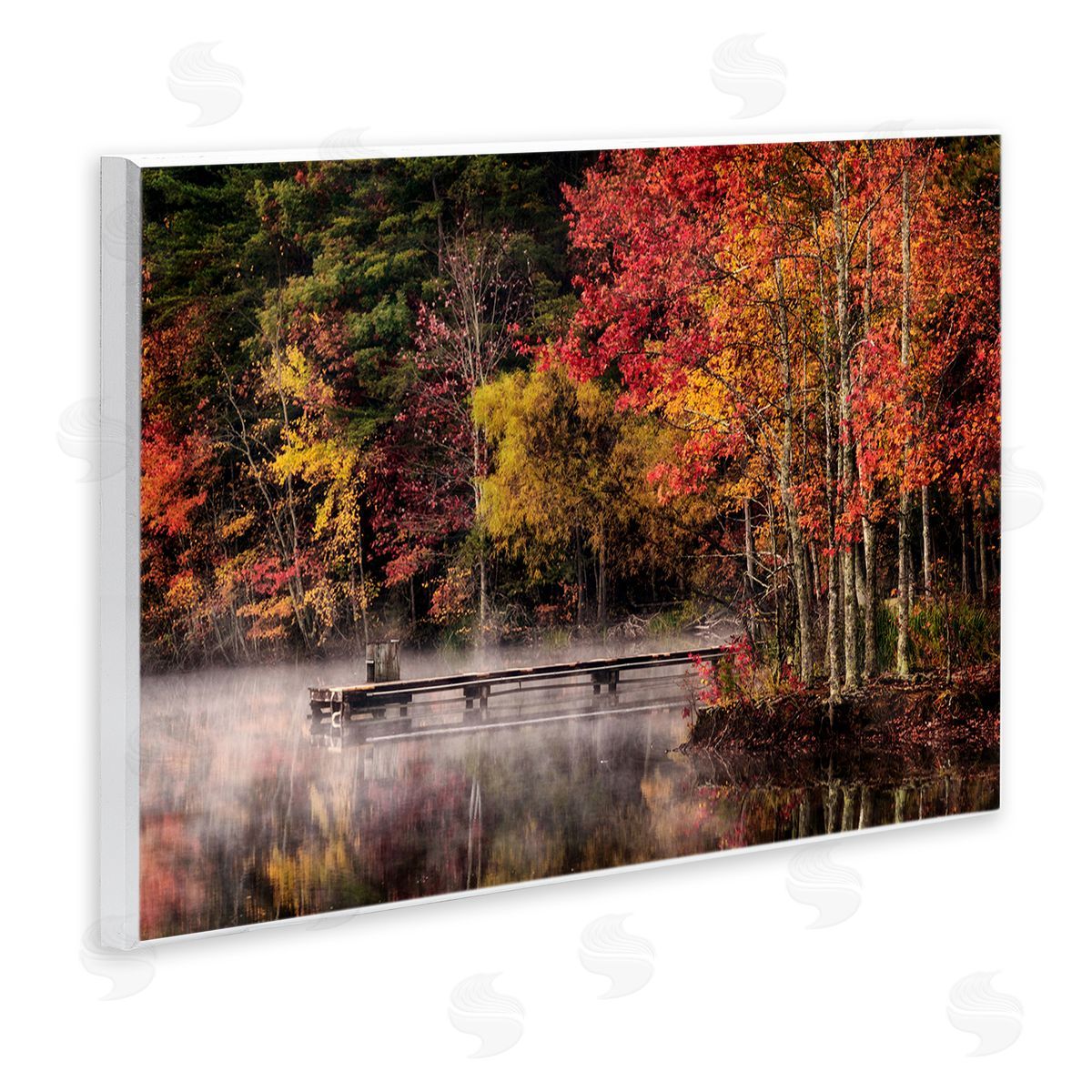 Andy Amos Autumn Dock Landscape Wooden Wall Plaque Art Print