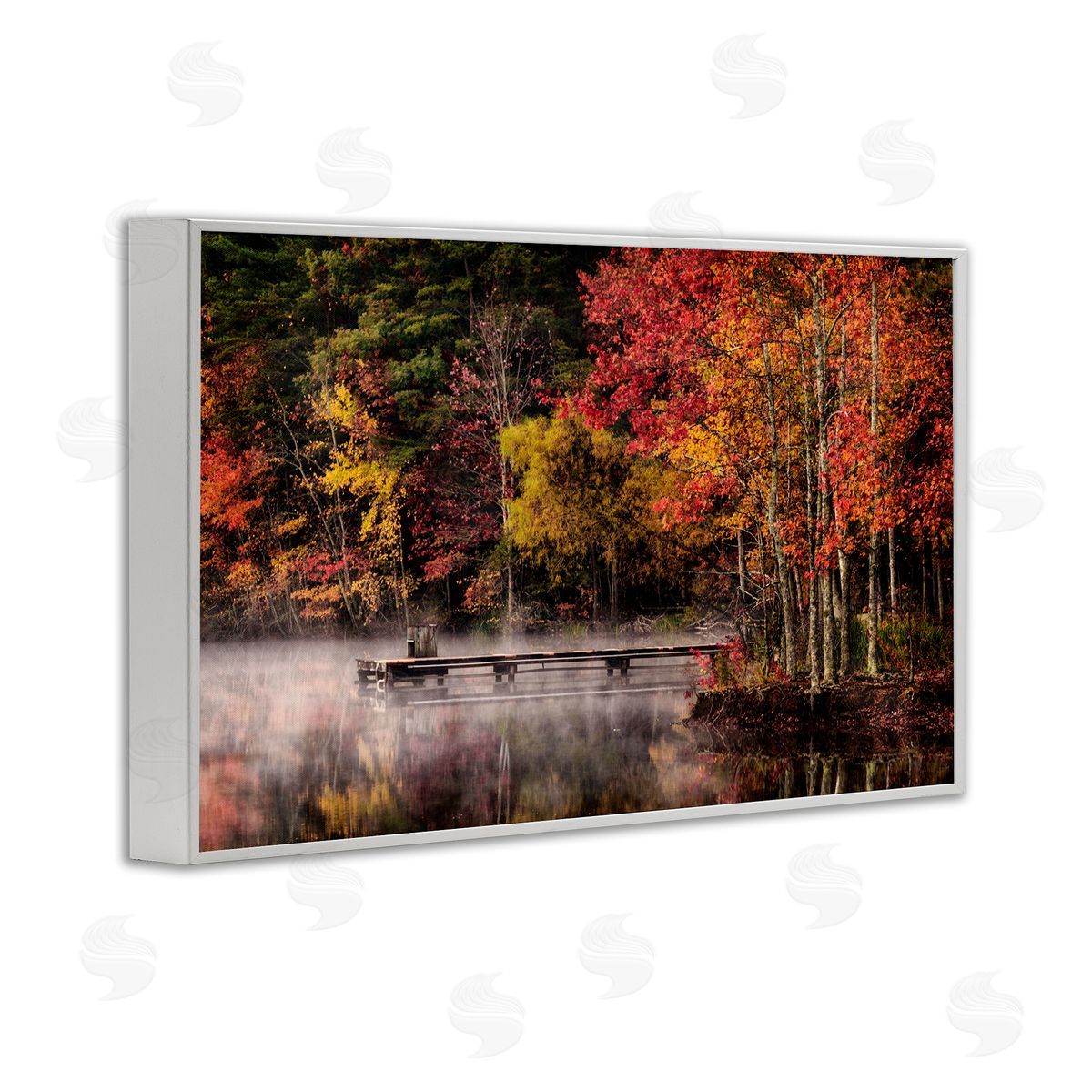 Andy Amos Autumn Dock Landscape White Framed Giclee Wall Art Print