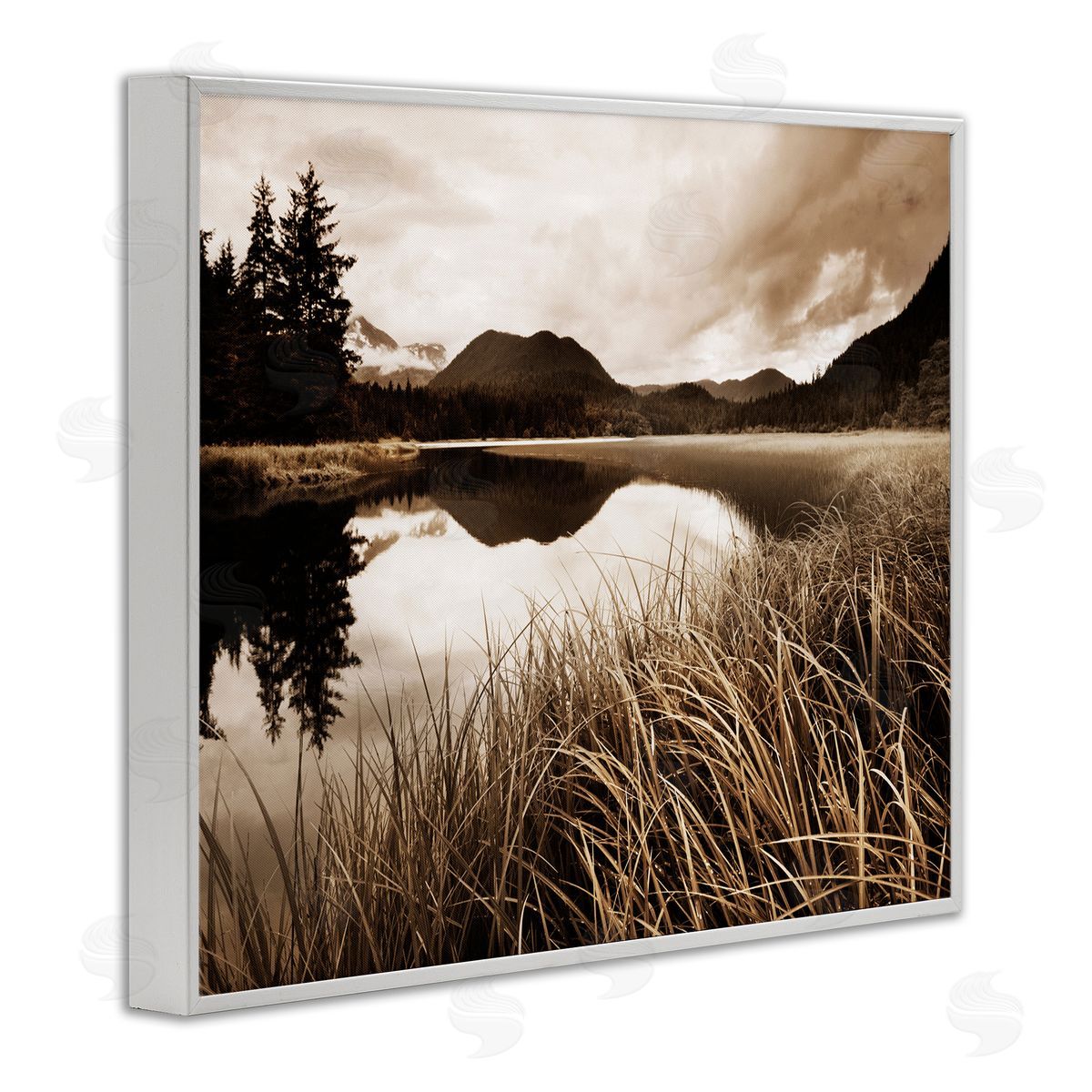 Sepia Lake Reflection White Frame Print Wall Art, Home Decor by Danita Delimont