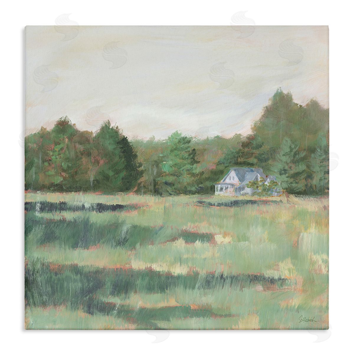 Farmhouse Across Meadow Canvas Wall Art, Home Decor by Sue Schlabach