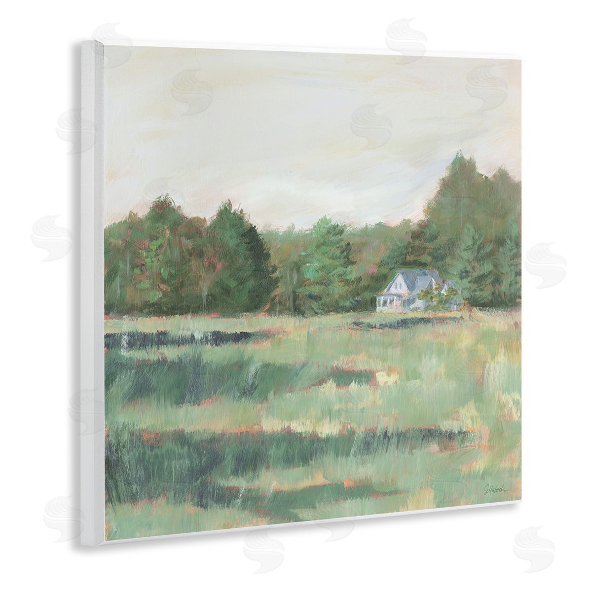 Farmhouse Across Meadow Wood Plaque Wall Art, Home Decor by Sue Schlabach