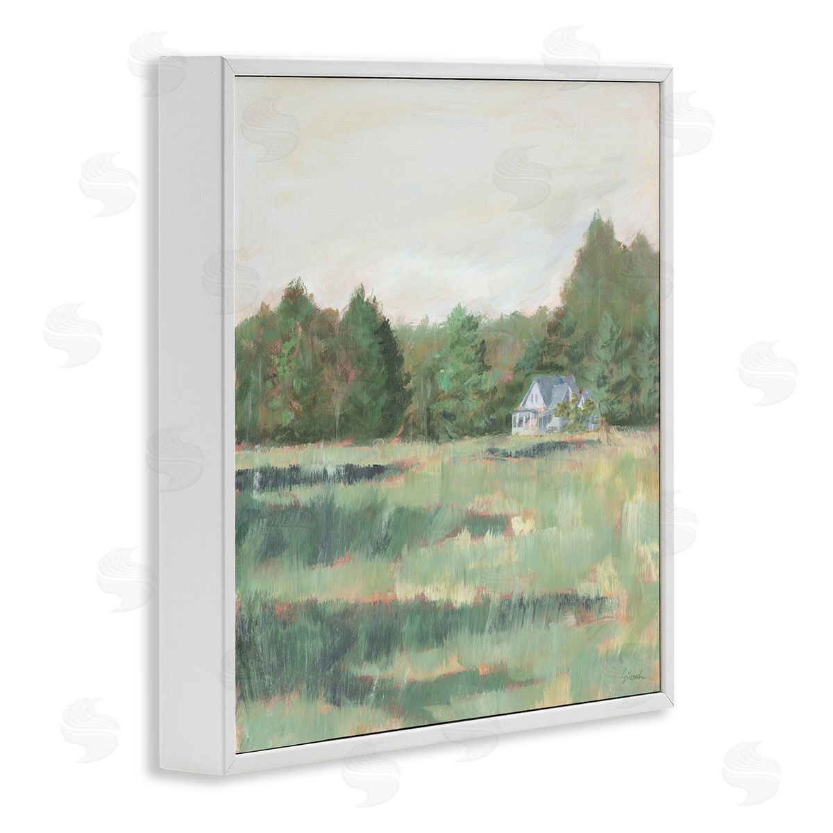 Farmhouse Across Meadow White Frame Print Wall Art, Home Decor by Sue Schlabach