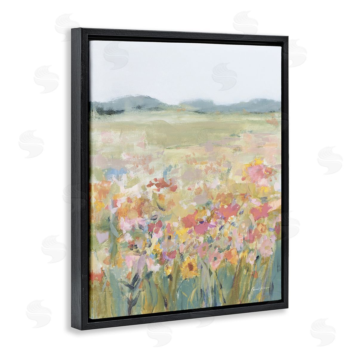 Soft Wildflower Meadow Black Floating Frame Canvas Wall Art, Home Decor by Pamela Munger