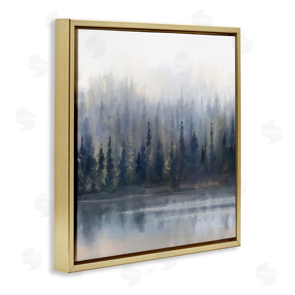Danhui Nai Misty Gray Forest Gold Floating Frame Canvas Wall Art Print