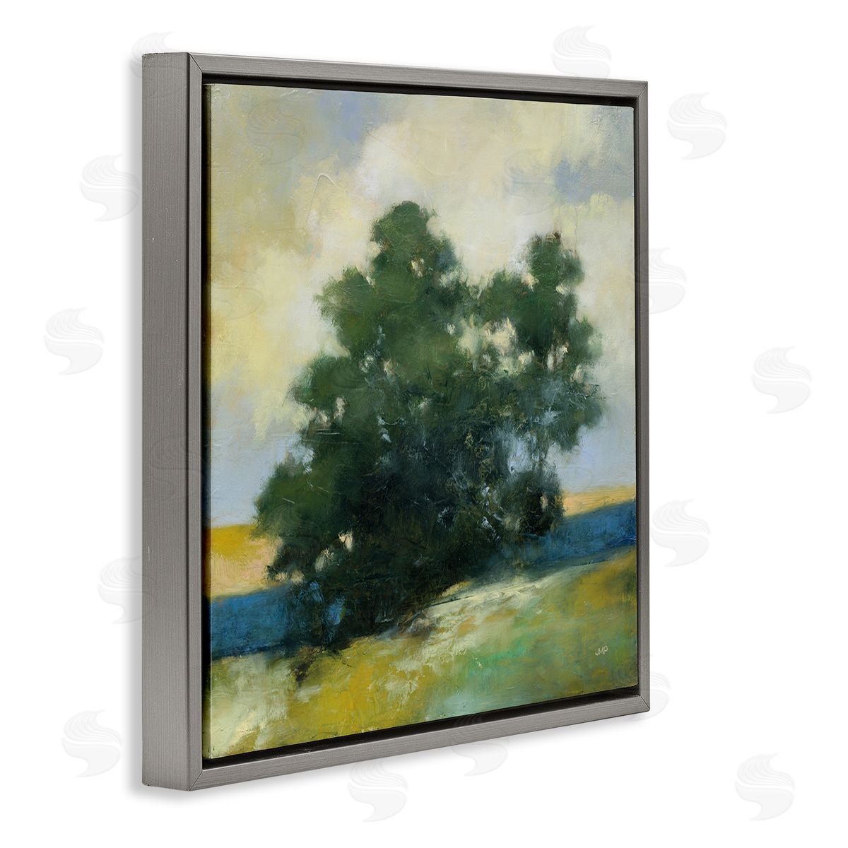 Julia Purinton Solitary Trees Landscape Gray Floating Frame Canvas Wall Art Print