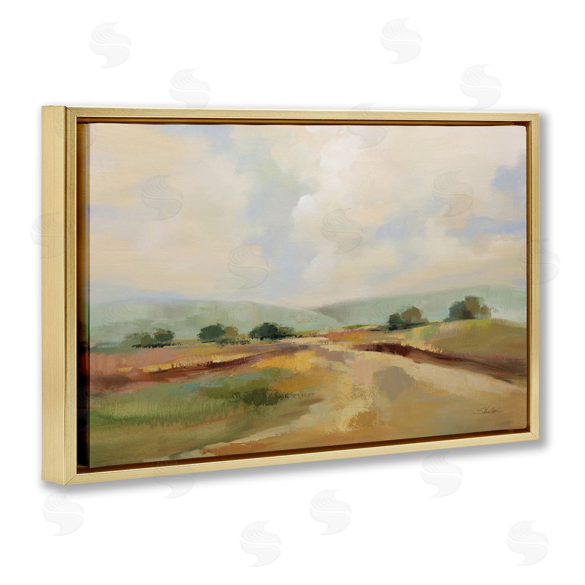 Silvia Vassileva Solitary Rural Landscape Gold Floating Frame Canvas Wall Art Print