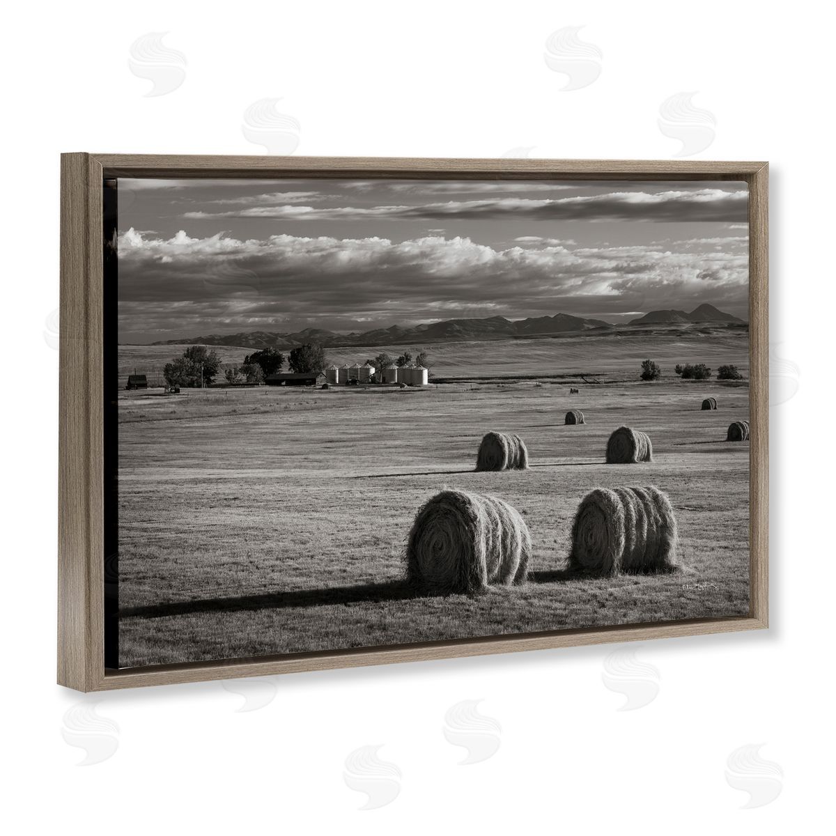 Alan Majchrowicz Montana Hay Bales Brown Floating Frame Canvas Wall Art Print