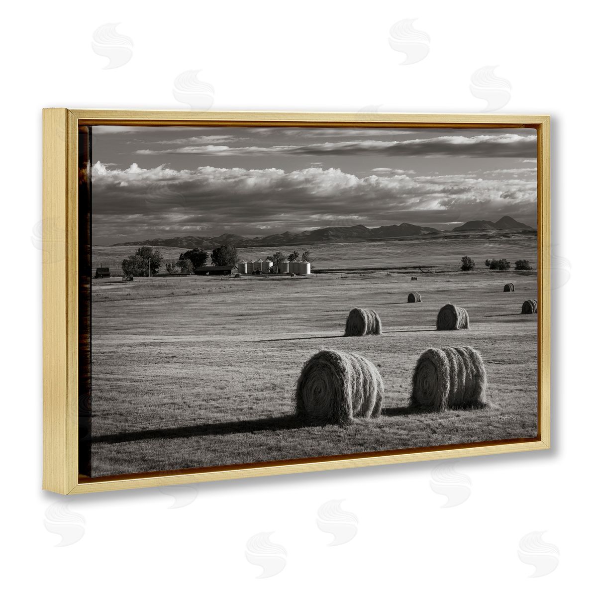 Alan Majchrowicz Montana Hay Bales Gold Floating Frame Canvas Wall Art Print