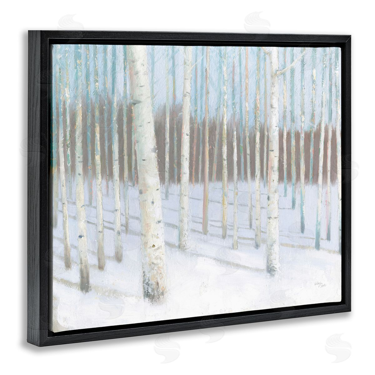Wellington Studio Winter Birch Forest Black Floating Frame Canvas Wall Art Print