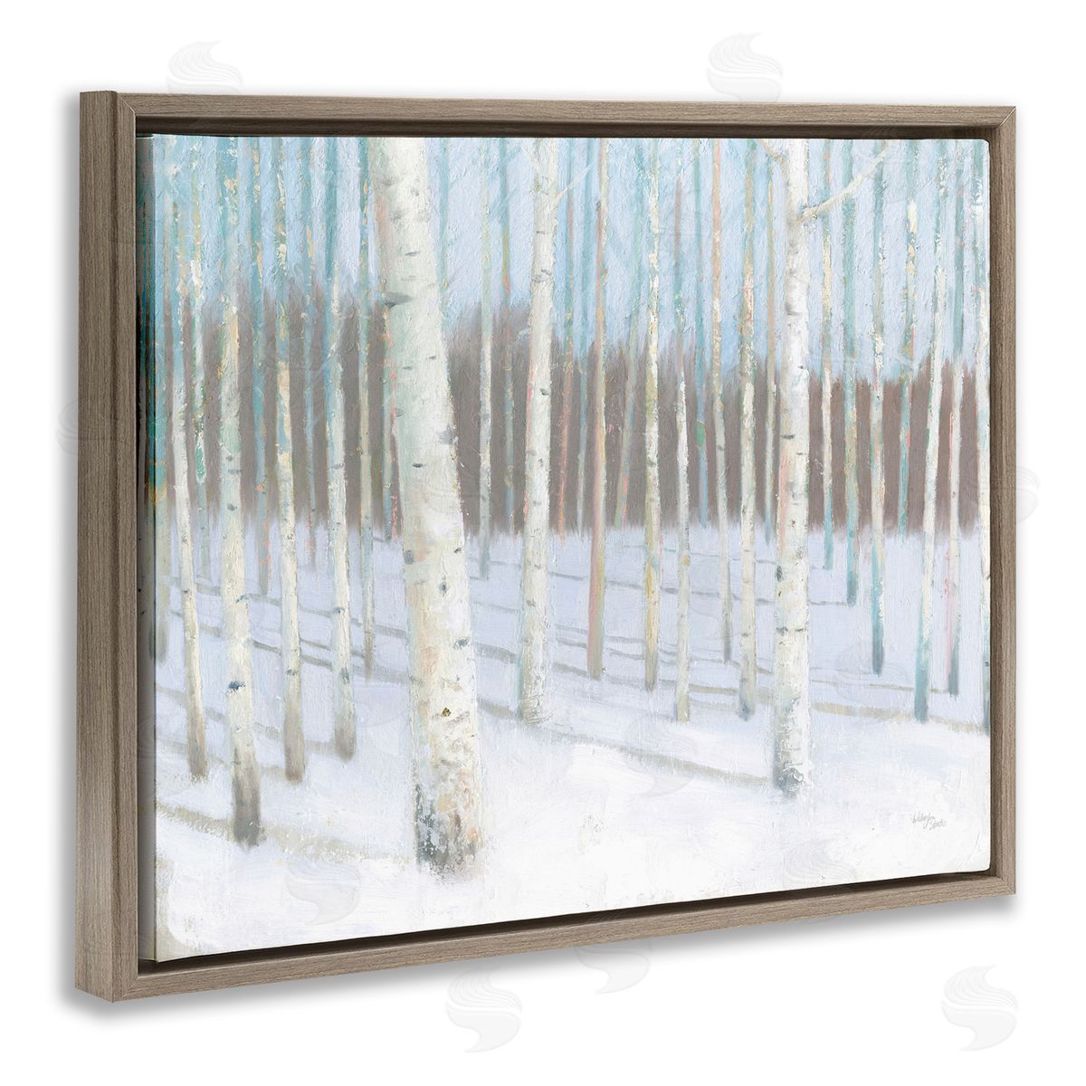 Wellington Studio Winter Birch Forest Brown Floating Frame Canvas Wall Art Print