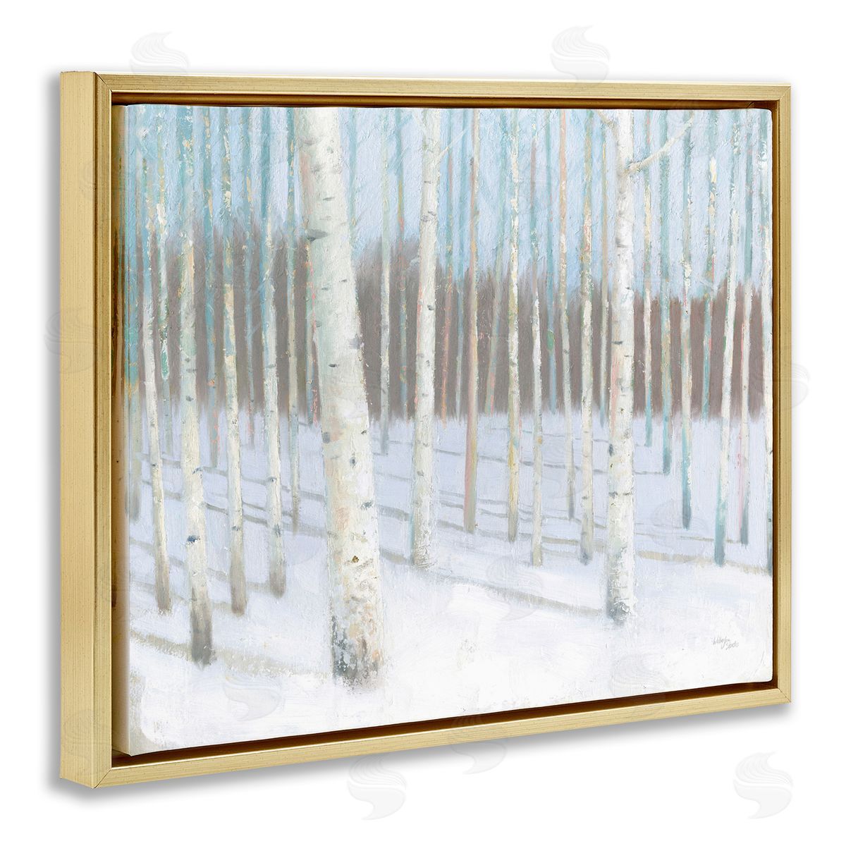 Wellington Studio Winter Birch Forest Gold Floating Frame Canvas Wall Art Print