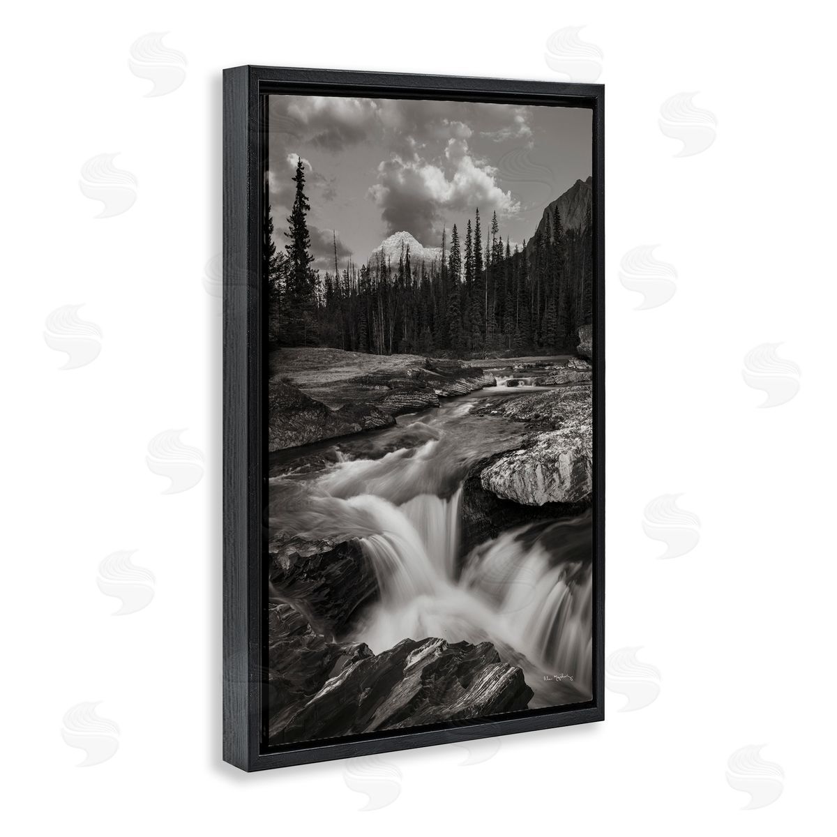 Rocky Splashing River Black Floating Frame Canvas Wall Art, Home Decor by Alan Majchrowicz