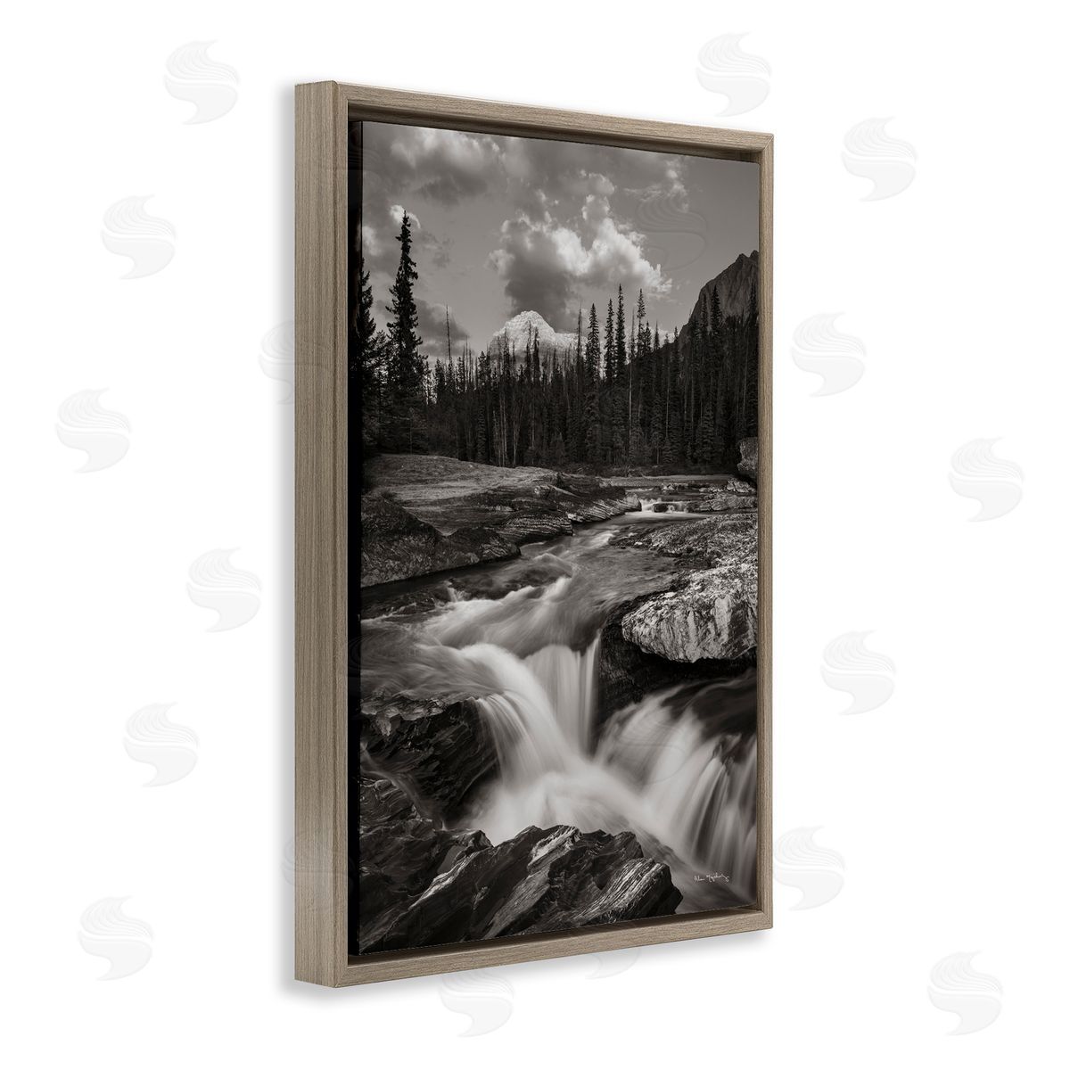 Rocky Splashing River Brown Floating Frame Canvas Wall Art, Home Decor by Alan Majchrowicz