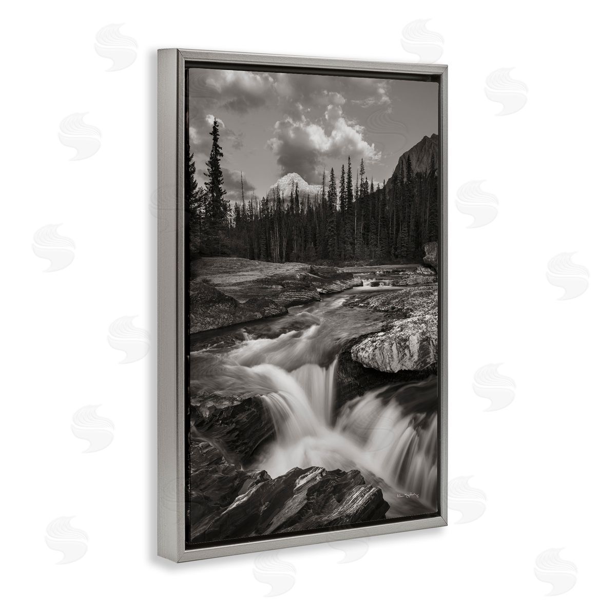 Rocky Splashing River Grey Floating Frame Canvas Wall Art, Home Decor by Alan Majchrowicz