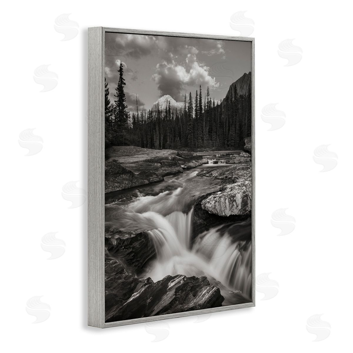 Rocky Splashing River Grey Frame Print Wall Art, Home Decor by Alan Majchrowicz