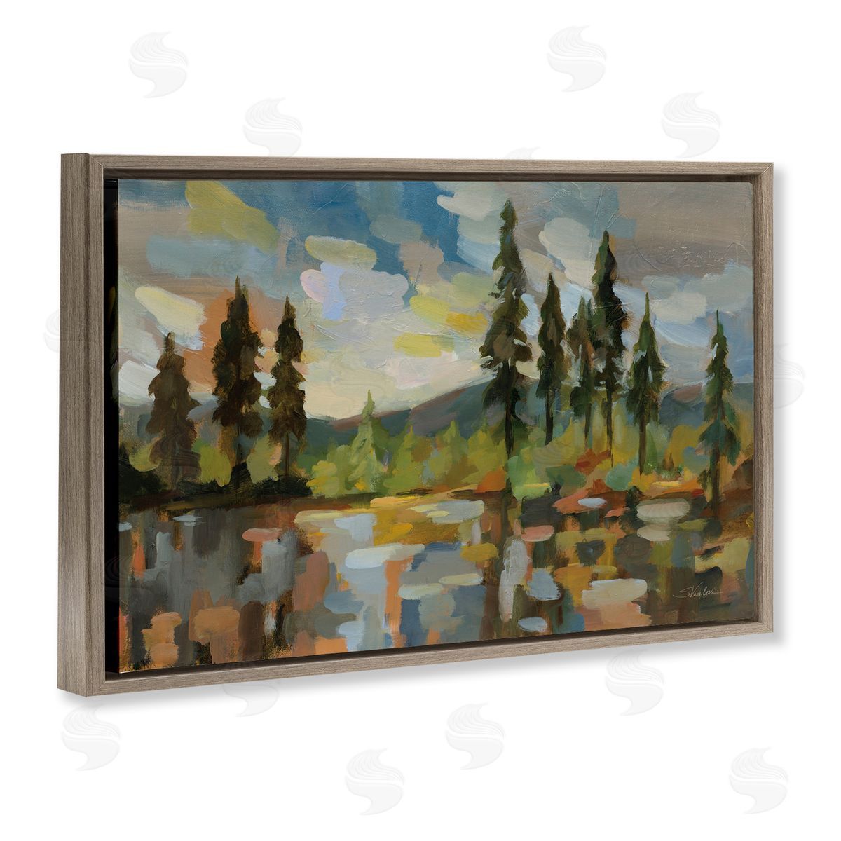 Silvia Vassileva High Mountain Lake Brown Floating Frame Canvas Wall Art Print