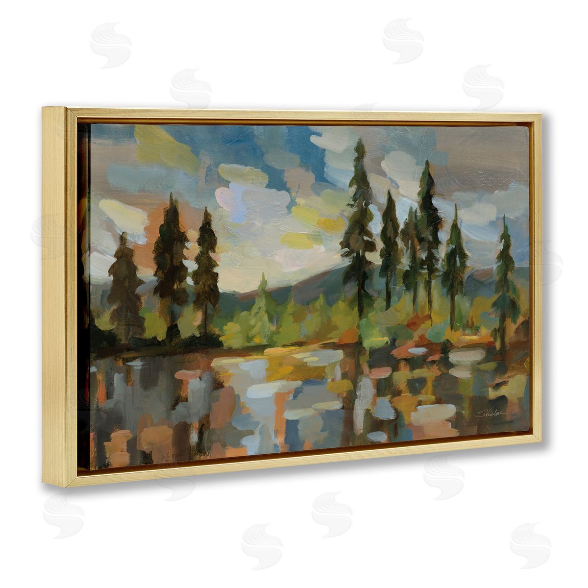 Silvia Vassileva High Mountain Lake Gold Floating Frame Canvas Wall Art Print