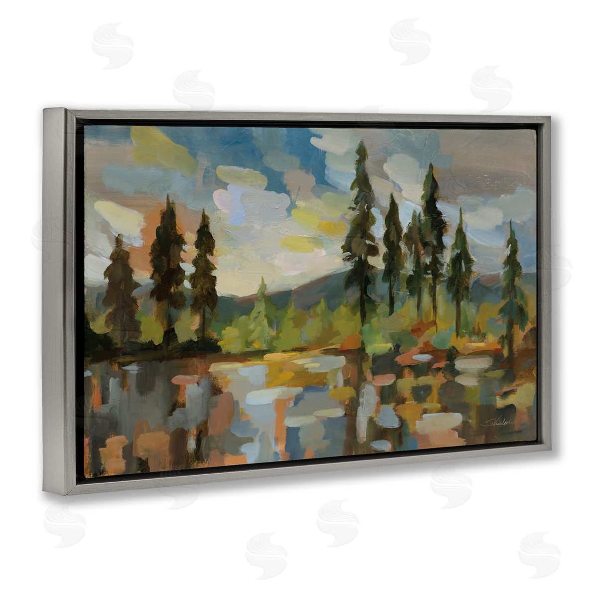 Silvia Vassileva High Mountain Lake Gray Floating Frame Canvas Wall Art Print