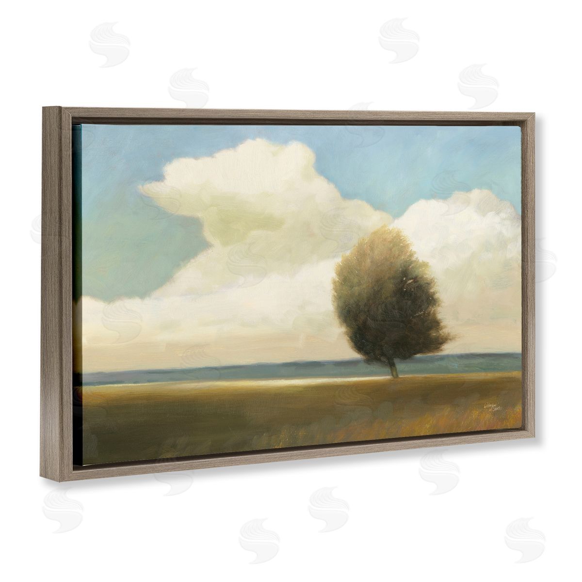 Wellington Studio Windblown Tree Landscape Brown Floating Frame Canvas Wall Art Print