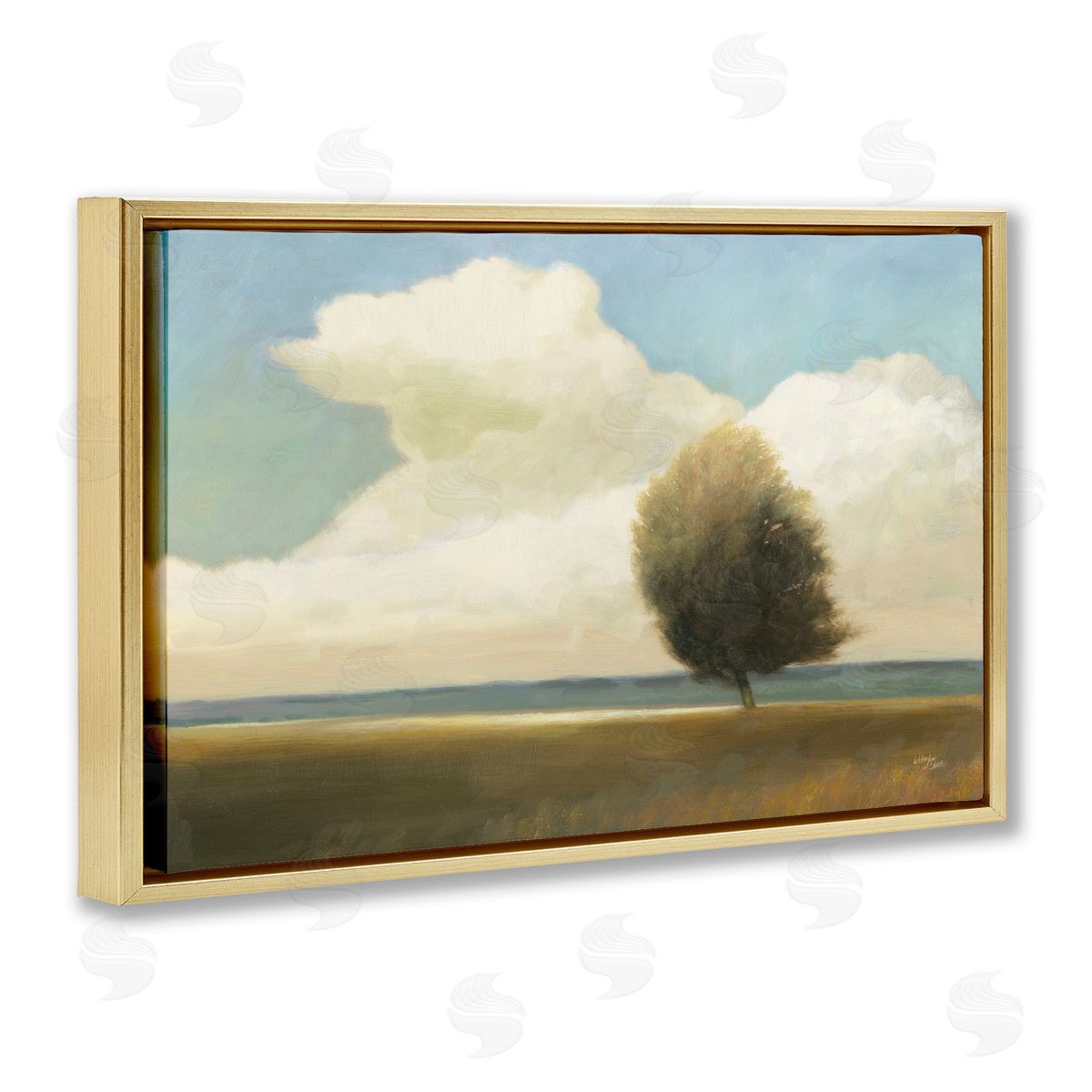 Wellington Studio Windblown Tree Landscape Gold Floating Frame Canvas Wall Art Print