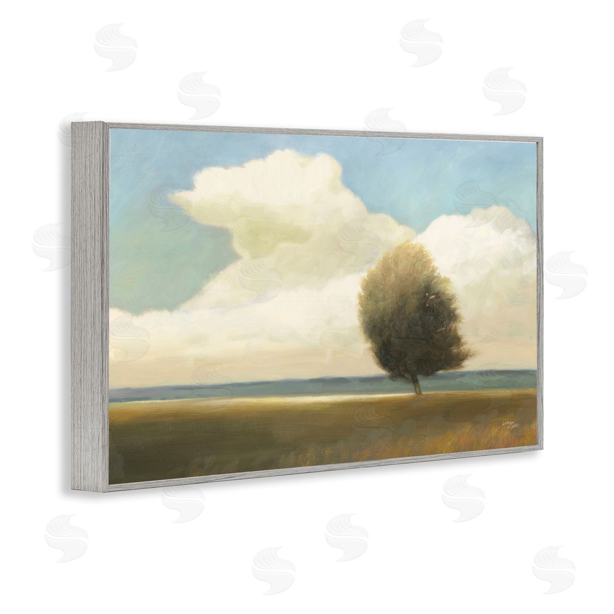 Wellington Studio Windblown Tree Landscape Gray Framed Giclee Wall Art Print