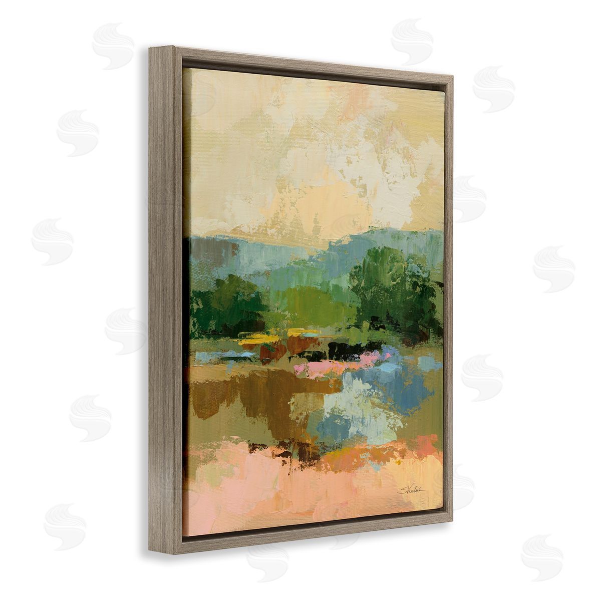 Across The River View Brown Floating Frame Canvas Wall Art, Home Decor by Silvia Vassileva