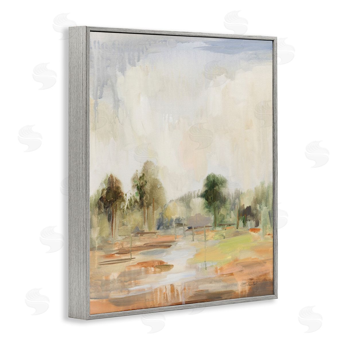 Summer Rain Landscape Grey Frame Print Wall Art, Home Decor by Silvia Vassileva