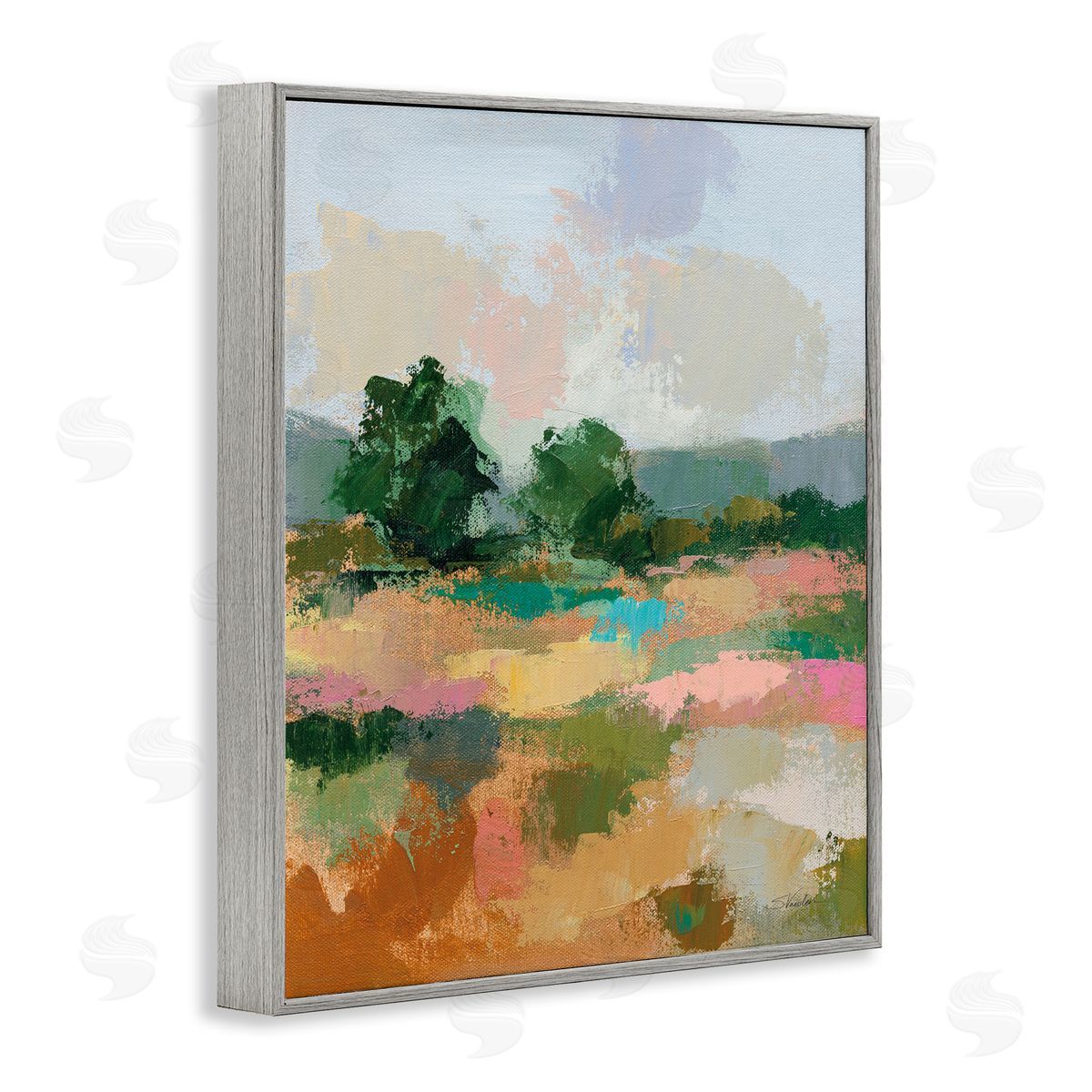 Abstract Spring Landscape Grey Frame Print Wall Art, Home Decor by Silvia Vassileva
