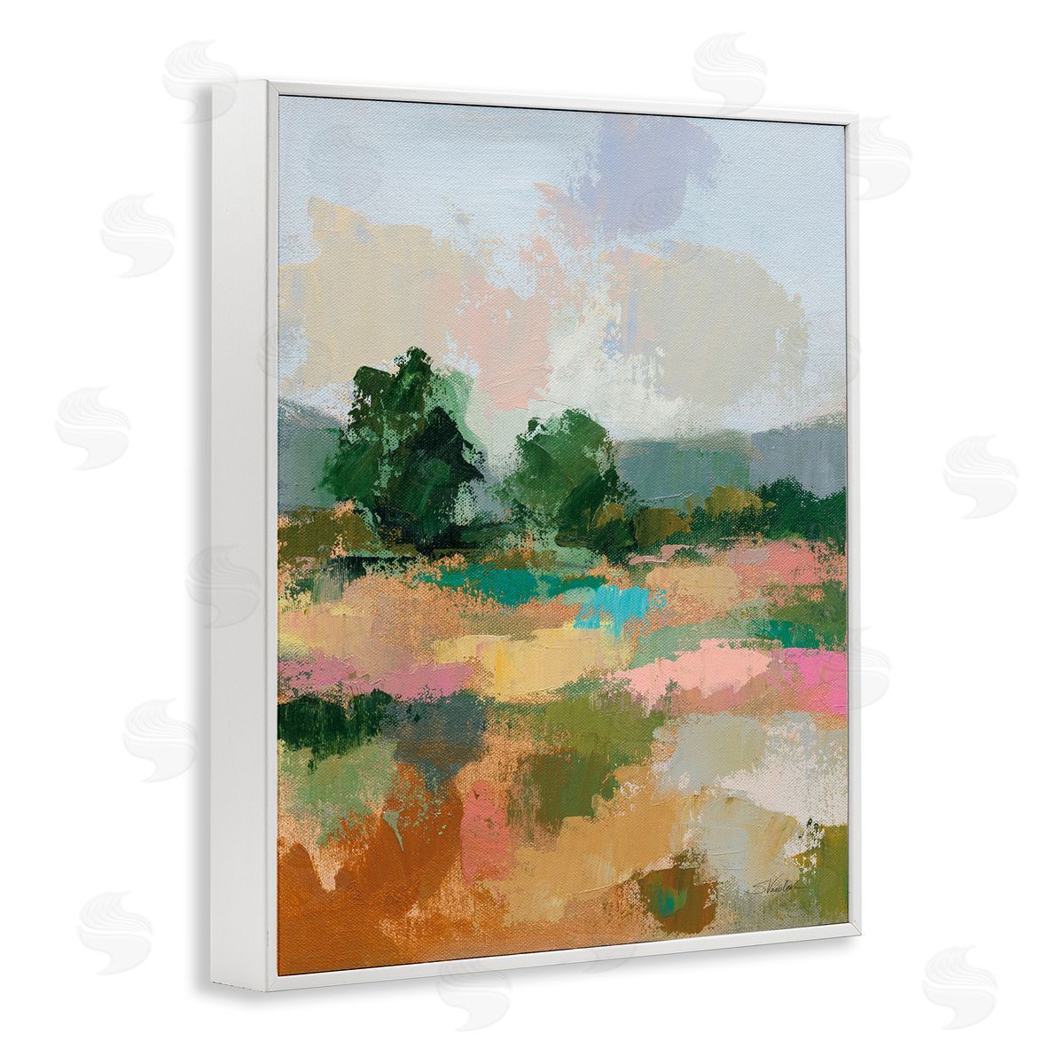 Abstract Spring Landscape White Frame Print Wall Art, Home Decor by Silvia Vassileva