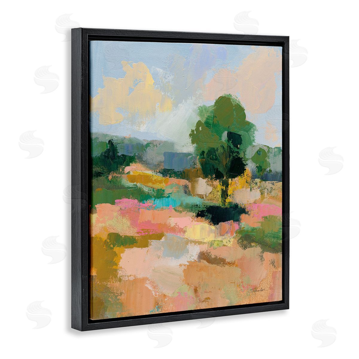 Lone Tree Abstraction Black Floating Frame Canvas Wall Art, Home Decor by Silvia Vassileva