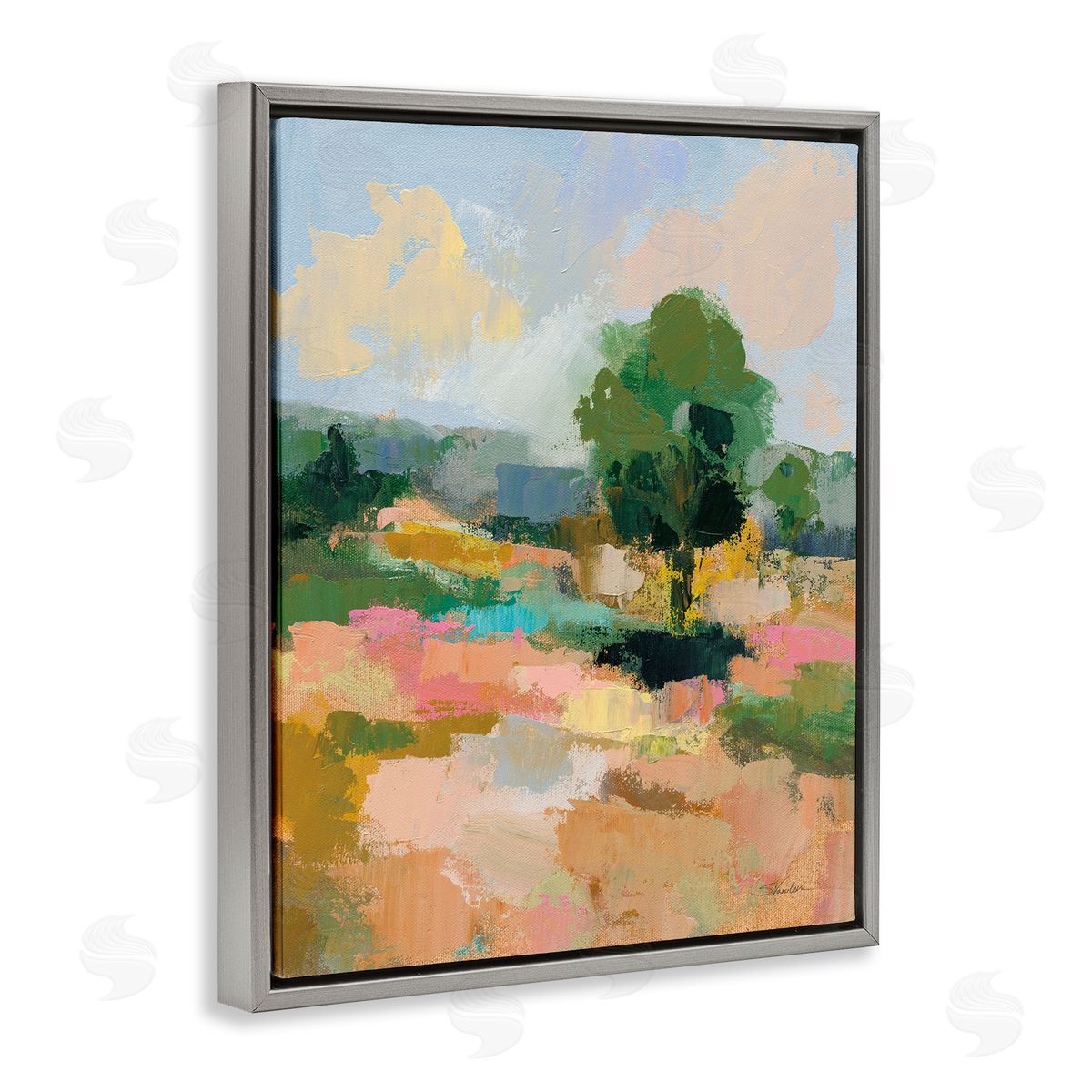 Lone Tree Abstraction Grey Floating Frame Canvas Wall Art, Home Decor by Silvia Vassileva