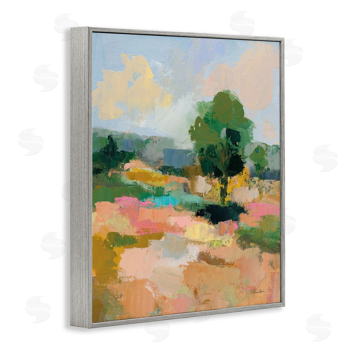 Lone Tree Abstraction Grey Frame Print Wall Art, Home Decor by Silvia Vassileva
