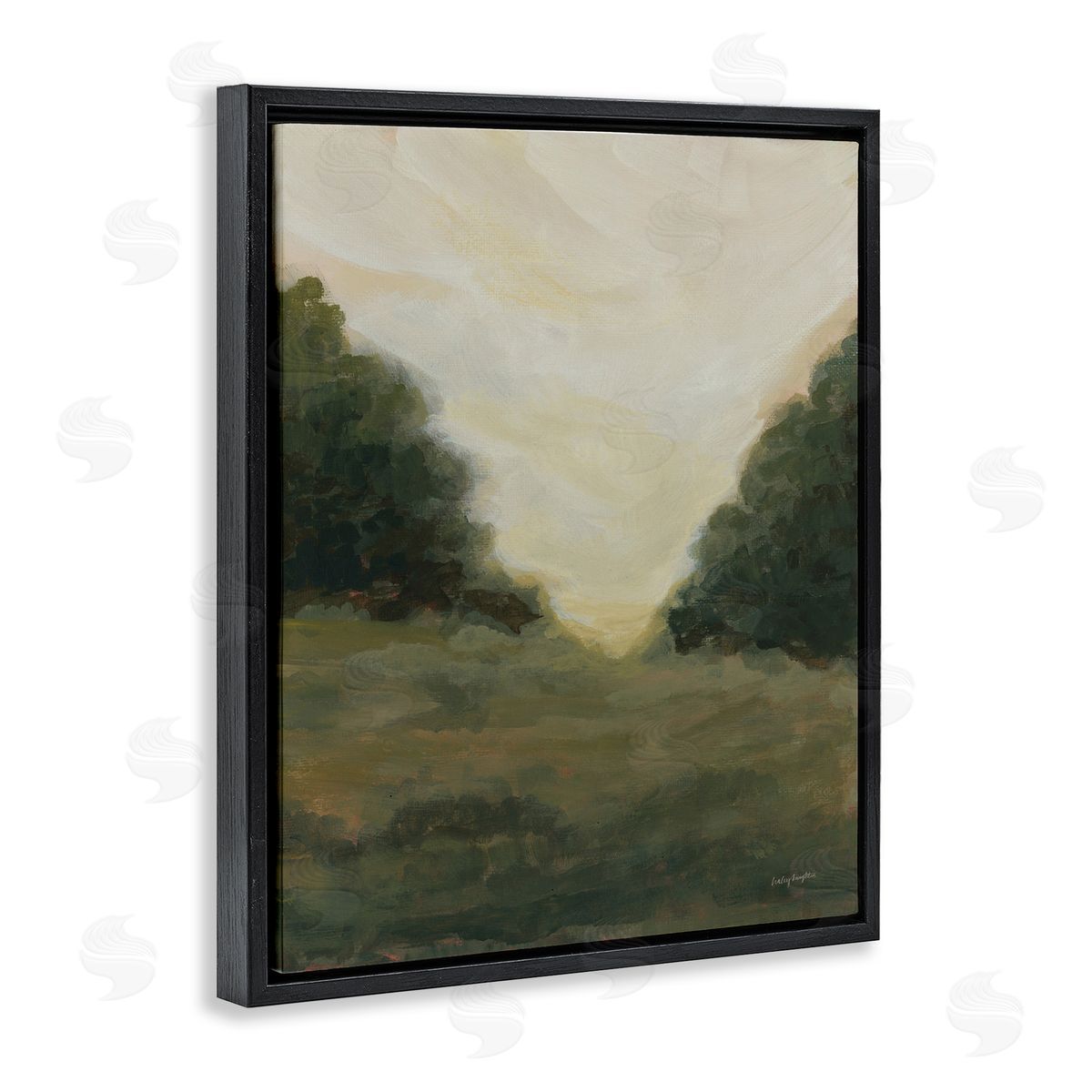Serene Green Field View Black Floating Frame Canvas Wall Art, Home Decor by Haley Knighten