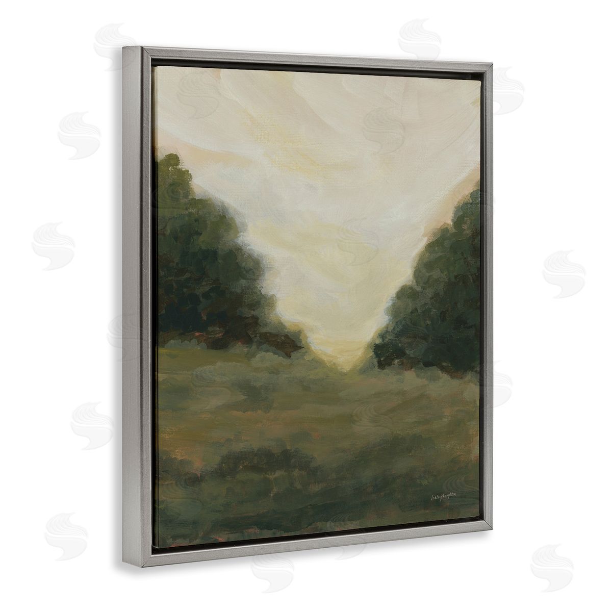 Serene Green Field View Grey Floating Frame Canvas Wall Art, Home Decor by Haley Knighten